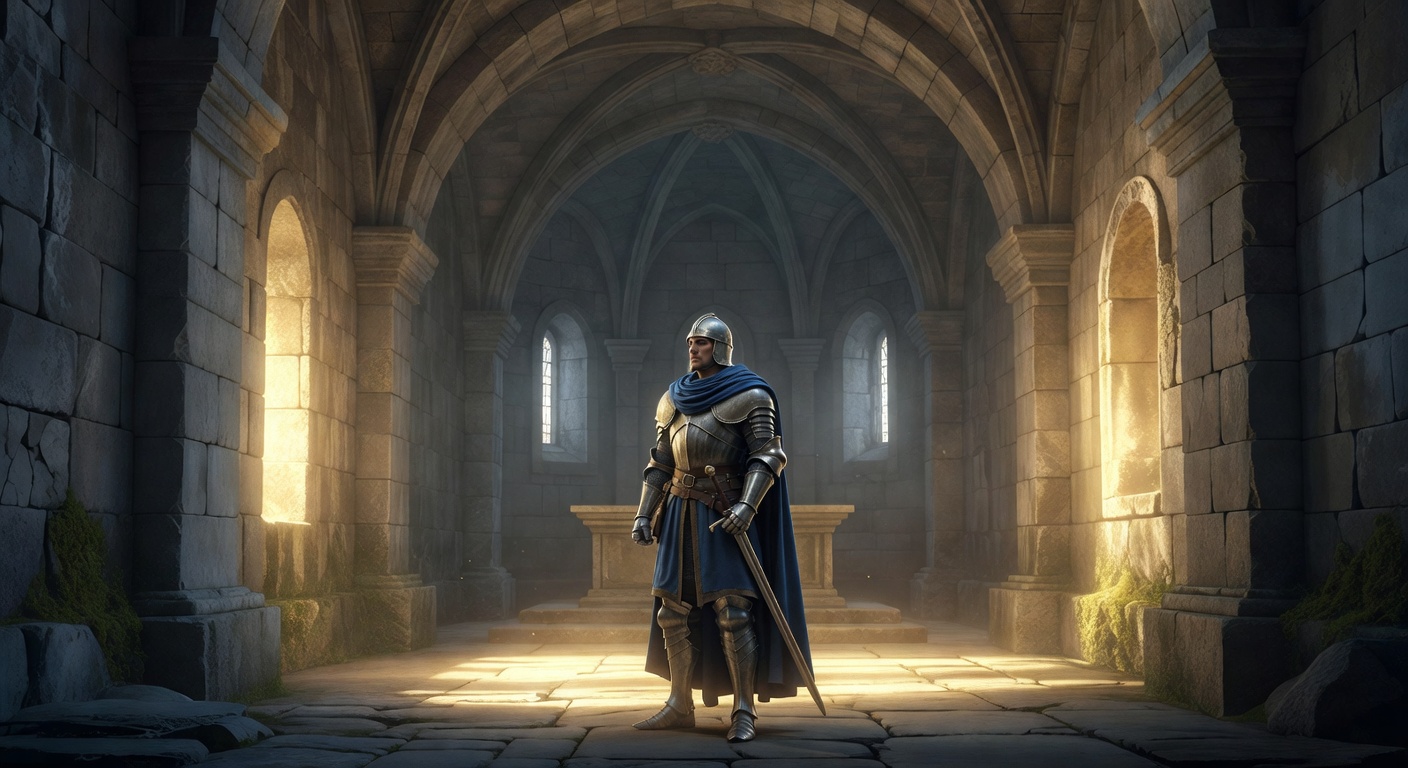 A calm glowing medieval sanctuary