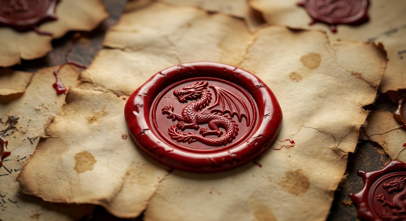 A red royal wax seal on old parchment
